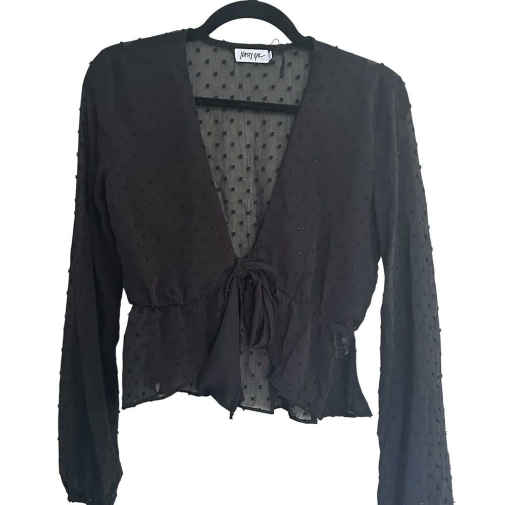 NASTY GAL | Black Polka Dot Be Seeing you Tie Front Top Sz S - Picture 3 of 7